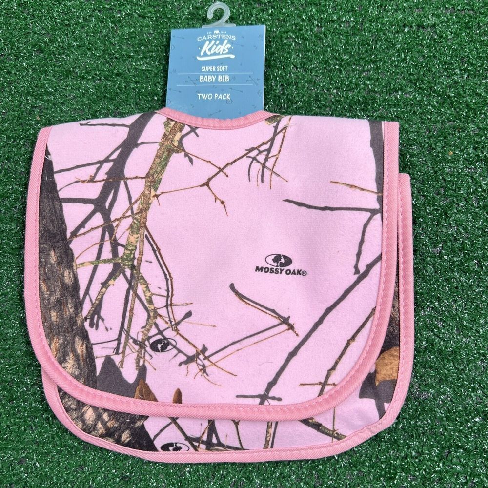 Carstens Mossy Oak Kids Pink Camo Super Soft Baby Bib 2-Pack NWT‎